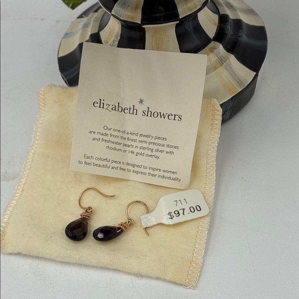 Elizabeth Showers Gold and Dark Brown Teardrop Earrings